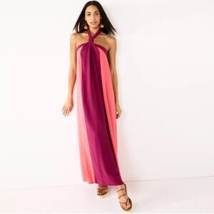 NWT Women's Nine West Halter Neck Colorblock Maxi Dress